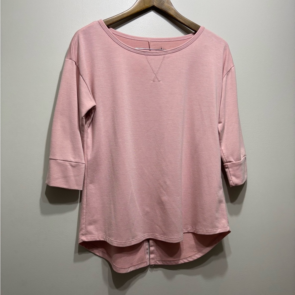 St. John's Bay Active Soft Stretchy Comfy Relaxed Fit 3/4 Sleeve Shirt Top Pink